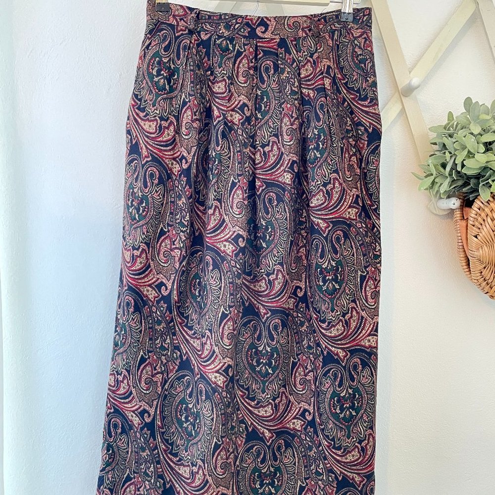 Midi Skirt Vintage 80's Straight Paisley Sz Medium